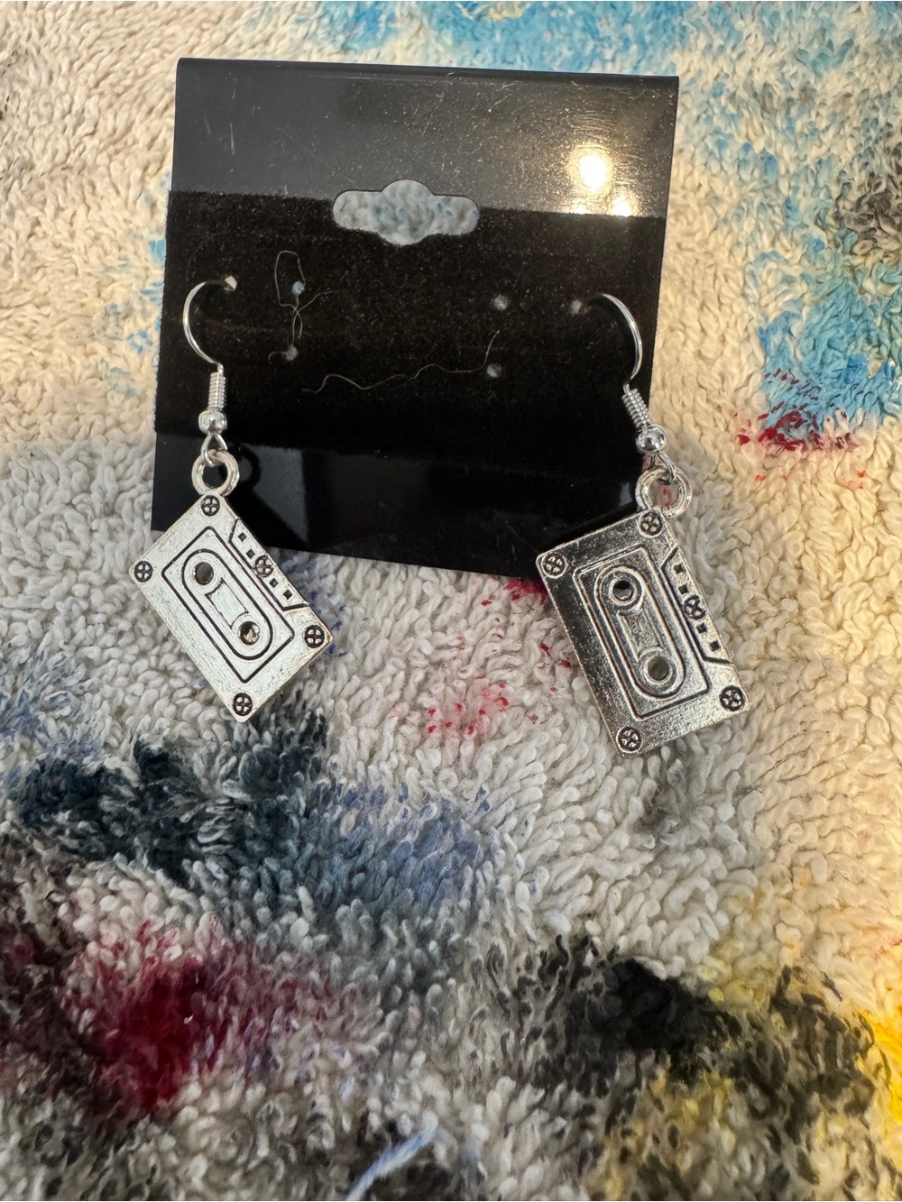 Retro 90s Silver Tone Cassette Tape Mixtape Drop Earrings